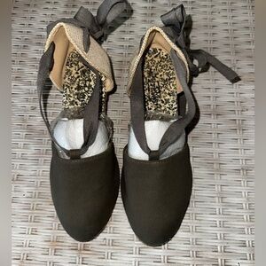 NWOB Free People Black Espadrille Ankle Tie Shoes Sz 36
